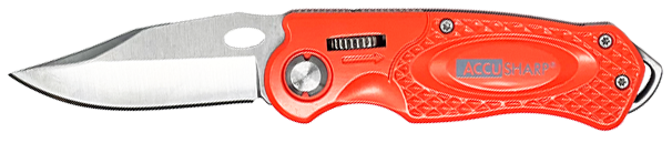 AccuSharp 709C Sport 3" Folding Plain Stainless Steel Blade Blaze Orange Anodized Aluminum Handle