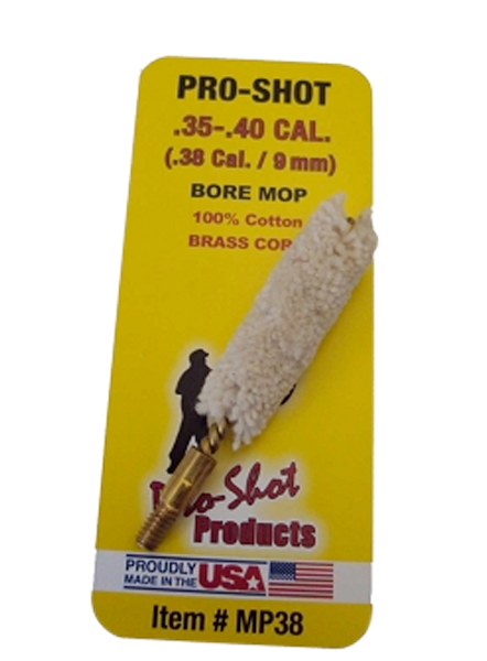 Pro-Shot MP38 Bore Mop .35-.40 Cal Pistol #8-32 Thread Cotton Brass Core