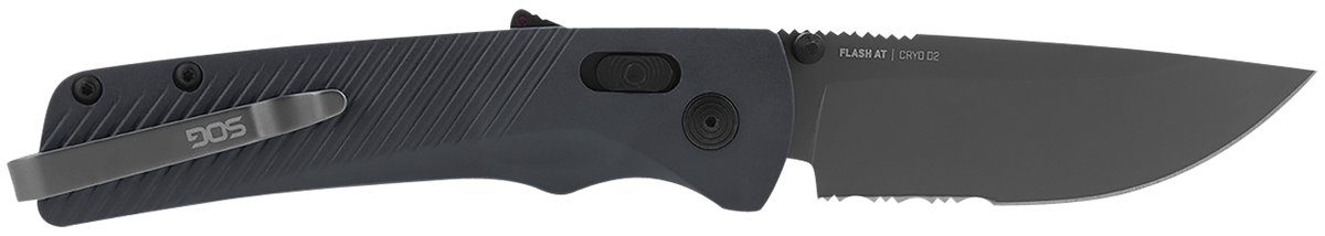 S.O.G Flash AT 3.45" Folding Part Serrated Cryo D2 TiNi Urban Grey GRN Handle