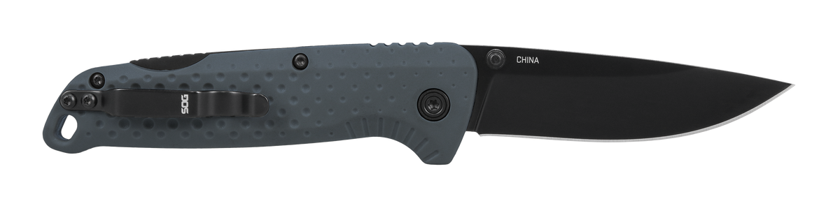 S.O.G Adventurer LB 3.5" Folding Clip Point Plain 5Cr15MoV Black TiNi - Gray GRN Handle
