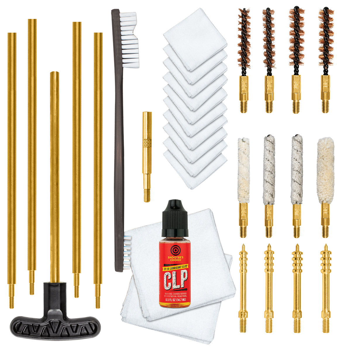 Otis Multi-Caliber Rifle Cleaning Kit .22-.30 Cal Bronze Brush - Includes FP-10 CLP