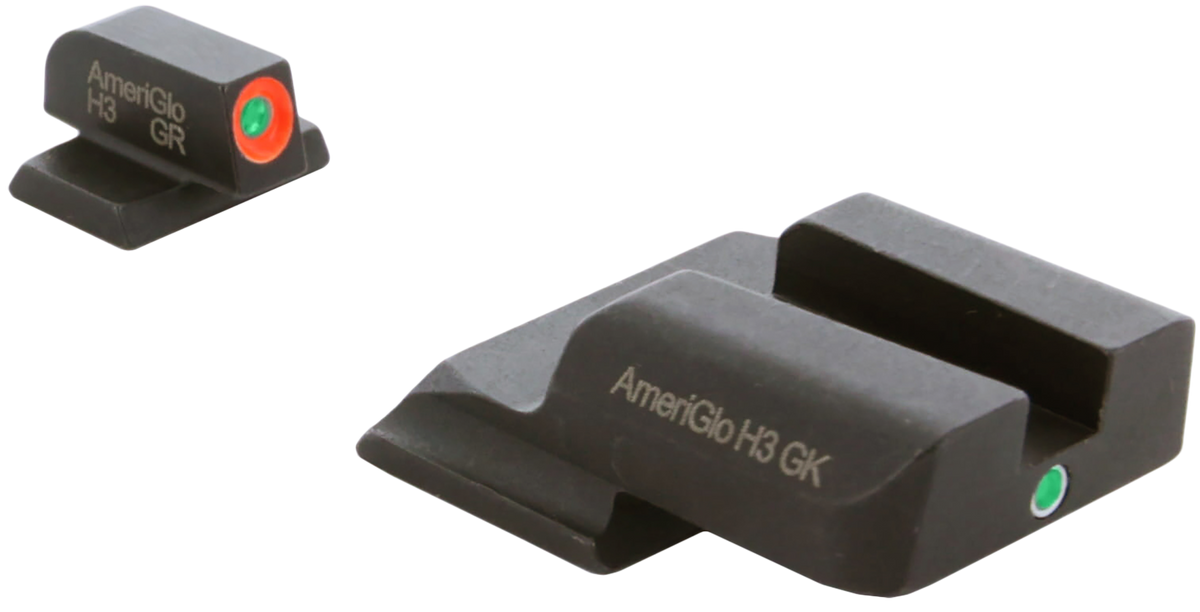 AmeriGlo SW245 i-Dot Night Sight Set for S&W M&P Shield - Green Tritium Orange Outline Front / Green Tritium Rear