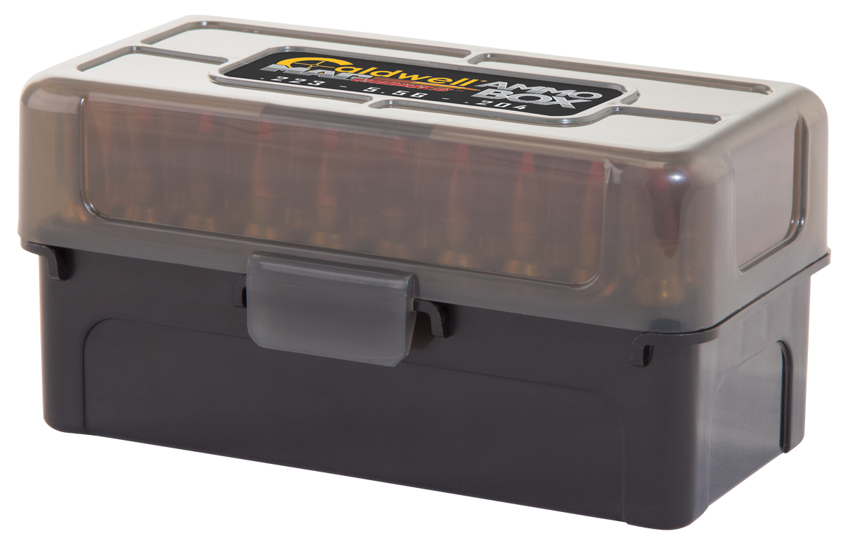 Caldwell Mag Charger Ammo Box 223 Rem/5.56 NATO/204 Ruger 50-Round Translucent Black Polymer - 5 Pack