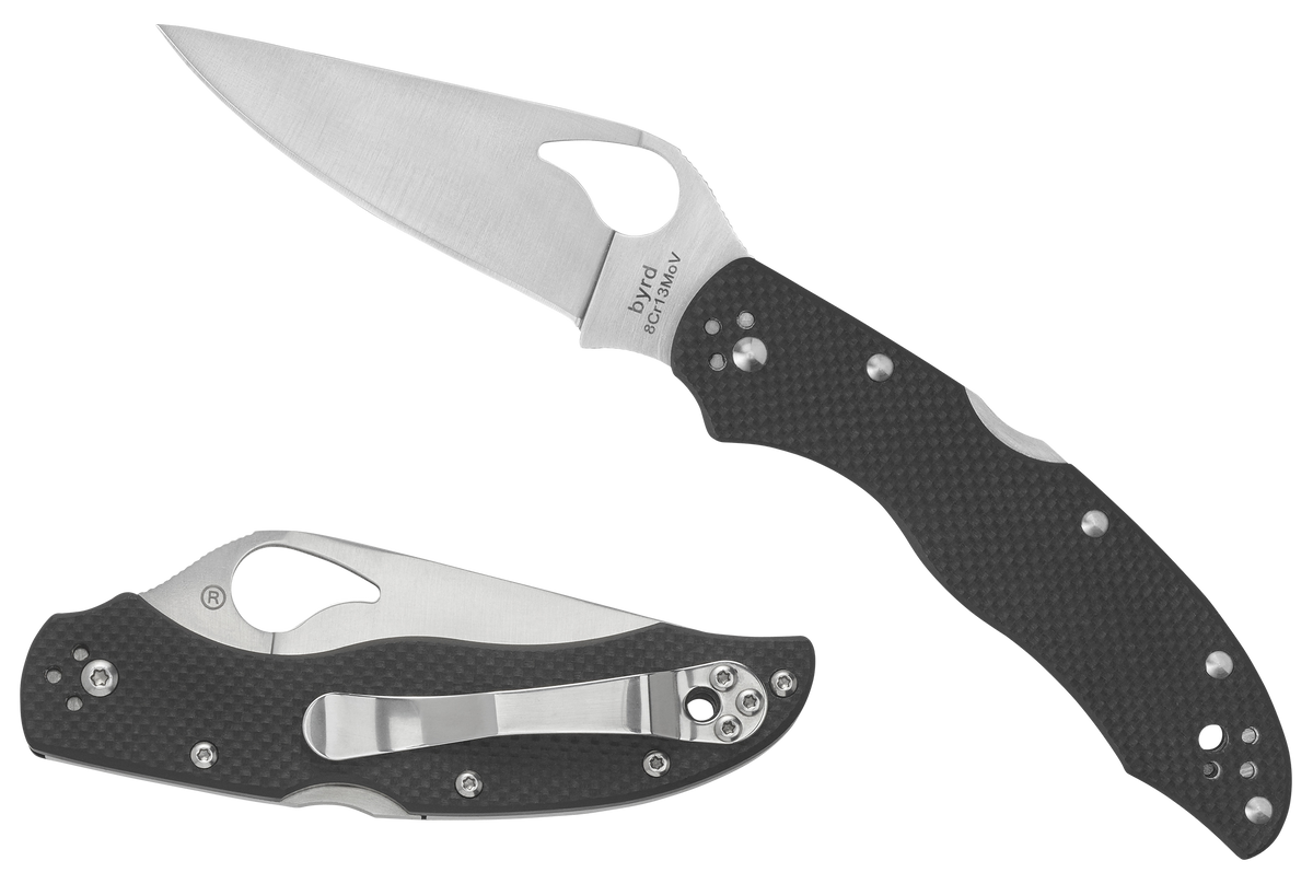 Spyderco Byrd Harrier 2 3.39" Folding Drop Point Part Serrated Stonewashed 8Cr13MoV SS Black G10 Handle