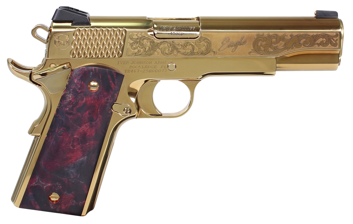 Iver Johnson Noble Eagle EX Gen2 45 ACP 5" 8+1 Semi-Auto Pistol - Gold PVD/Exotic Wood