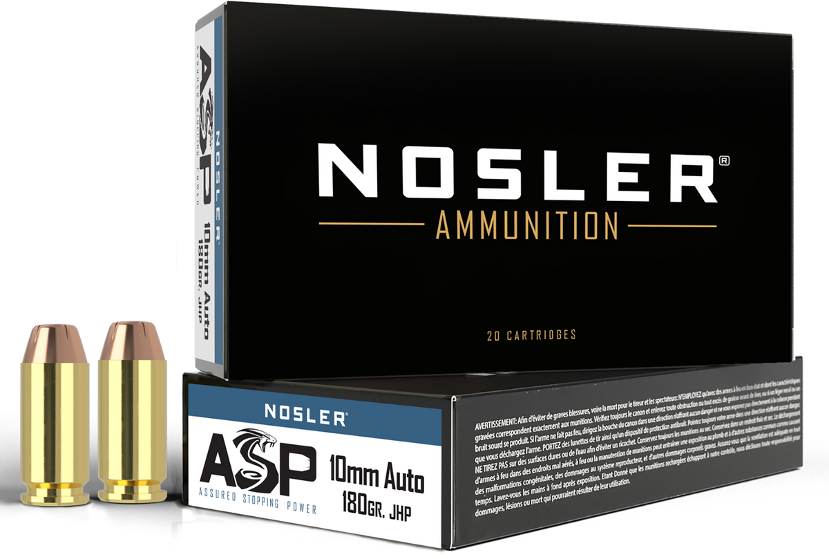 Nosler Assured Stopping Power 10mm Auto 180gr Jacketed Hollow Point - Box or Case