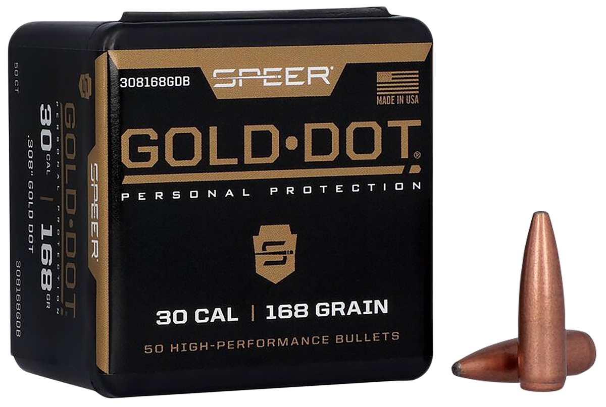 Speer Ammo Gold Dot .308 30 Cal 168gr Soft Point Rifle Reloading Bullets - 50/Box
