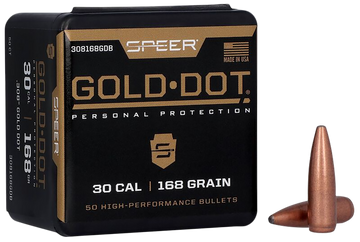 Speer Ammo Gold Dot .308 30 Cal 168gr Soft Point Rifle Reloading Bullets - 50/Box