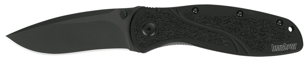Kershaw Blur 1670BLK 3.4" Folding Drop Point w/Recurve Plain Black DLC 14C28N Steel Blade Black Anodized Aluminum Handle
