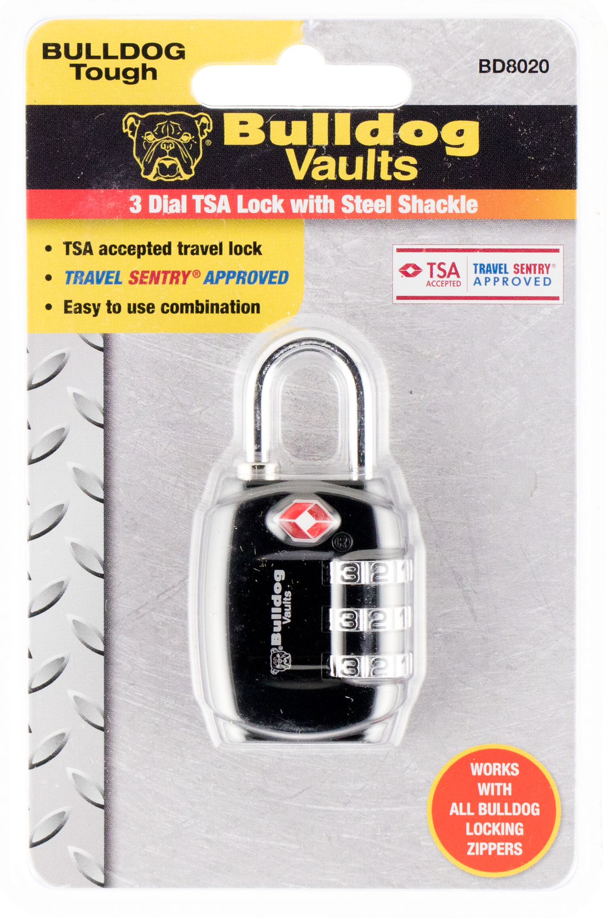 Bulldog BD8020 TSA-Approved Combination Lock 3/4" Steel Shackle Black