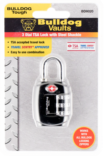 Bulldog BD8020 TSA-Approved Combination Lock 3/4" Steel Shackle Black