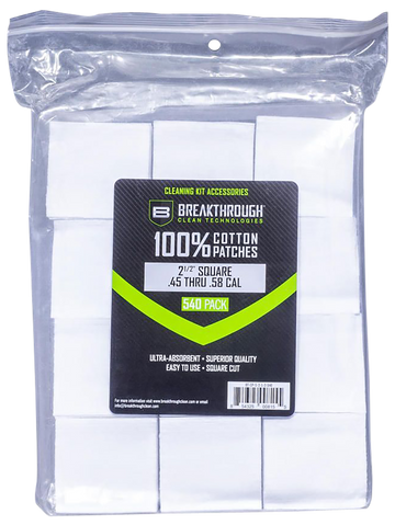 Breakthrough Clean Square Cotton Patches 2.5" .45-.58 Cal 540-Pack