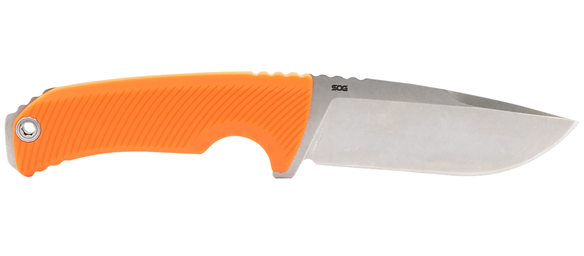 S.O.G Tellus FX 4.20" Fixed Clip Point Plain Stonewashed Cryo 440C SS Blaze Orange Textured GRN Handle
