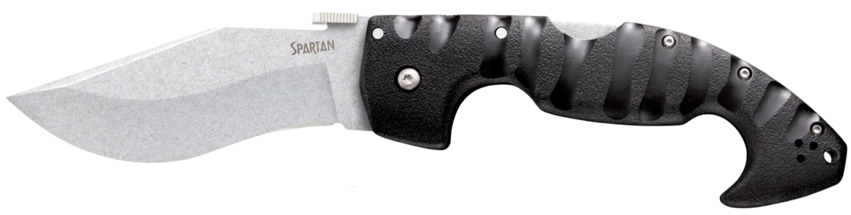 Cold Steel Spartan 4.5" Folding Clip Point Plain AUS-10A Stonewashed Black Griv-Ex