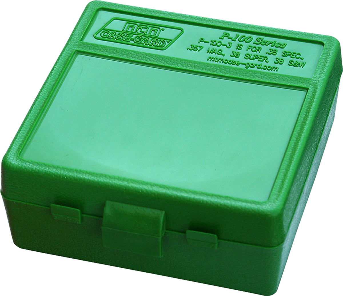 MTM Case-Gard P-100 .38 Special/.357 Magnum 100rd Flip-Top Green Polypropylene Ammo Box