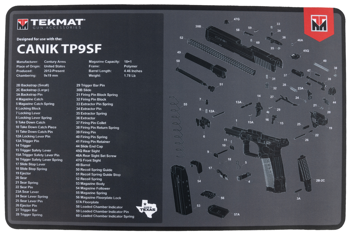 TekMat Canik TP9SF Cleaning Mat 11"x17" Black/Gray Rubber