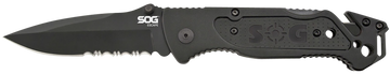 S.O.G Escape FF25-CP 3.40" Folding Clip Point Part Serrated 9Cr18MoV Black Aluminum Handle