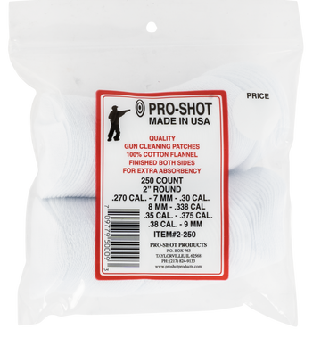 Pro-Shot 2250 Cleaning Patches .270 - .38 Cal 2" Round Cotton Flannel 250 Pack