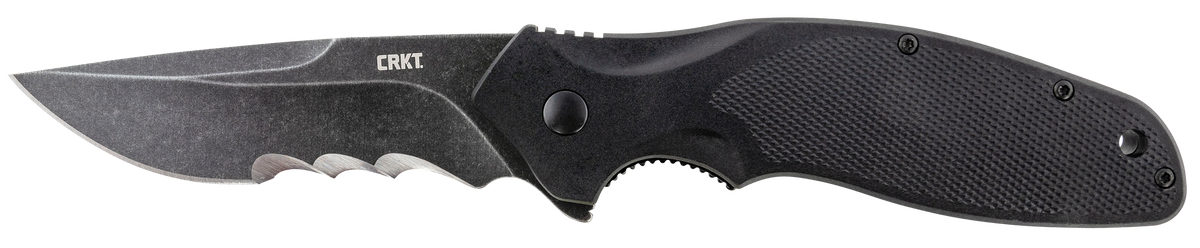 Columbia River Shenanigan 3.35" Folding Drop Point Veff Serrated Black Stonewashed 4116 SS Black GRN Knife