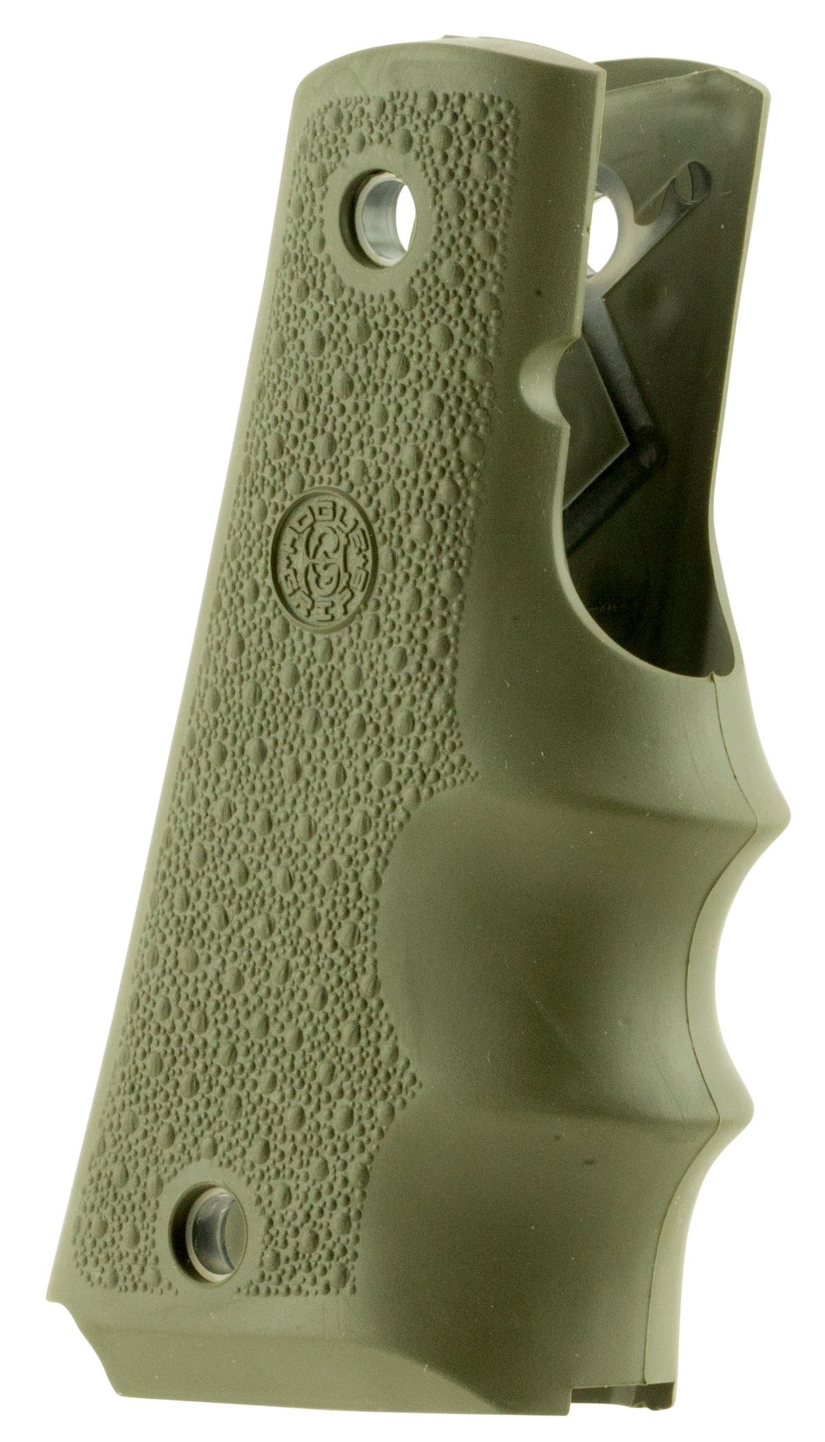 Hogue OverMolded 1911 Government Rubber Pistol Grip - Cobblestone OD Green with Finger Grooves