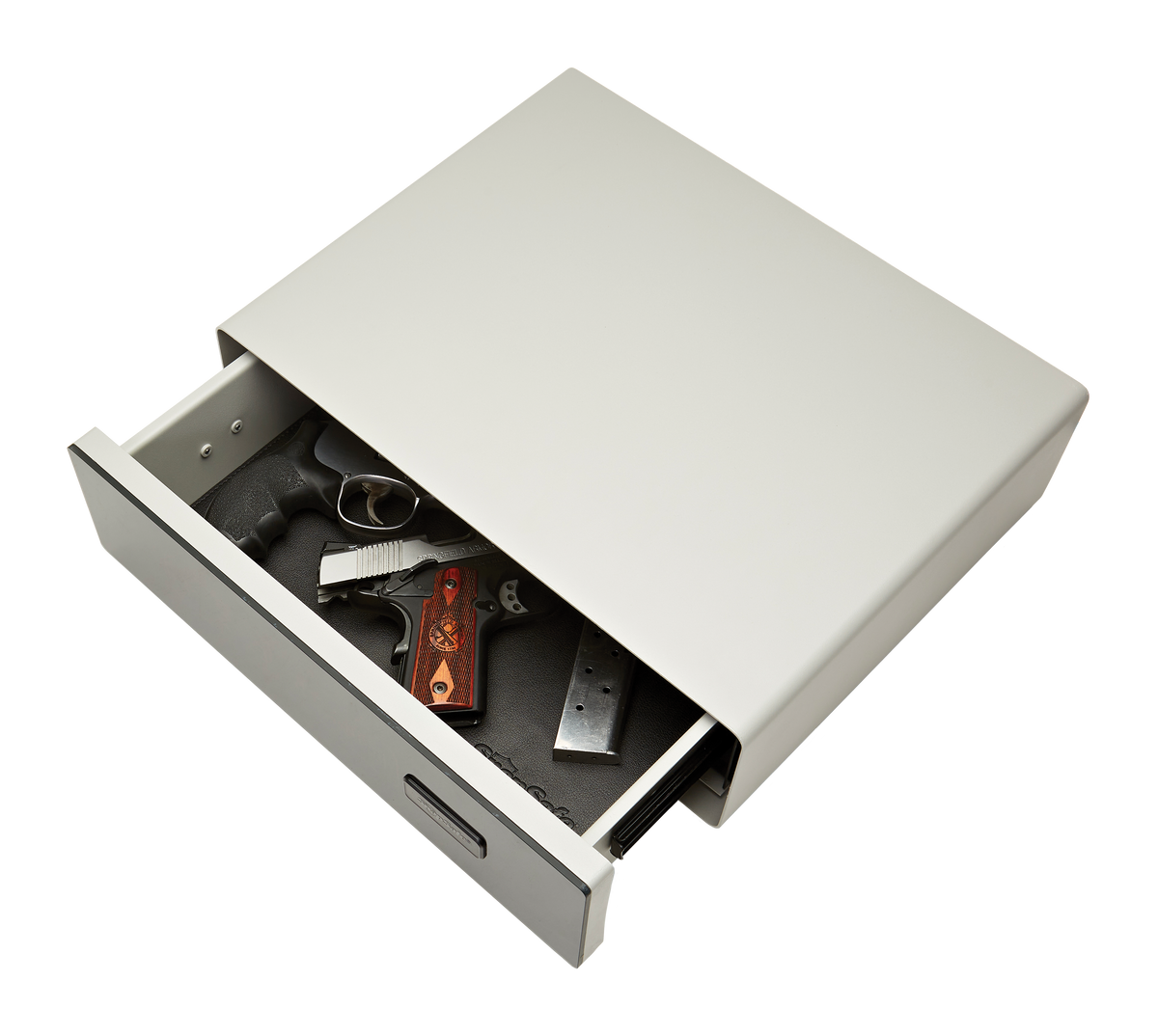 SnapSafe GlideVault 75404 16 Gauge Steel Handgun Drawer Safe w/ Touchpad & Key Lock - Silver