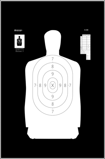 Action Target B-34R Reverse Qualification Silhouette Paper Hanging Target 17.5" x 23" 25 Yard Black/White 100 Per Box