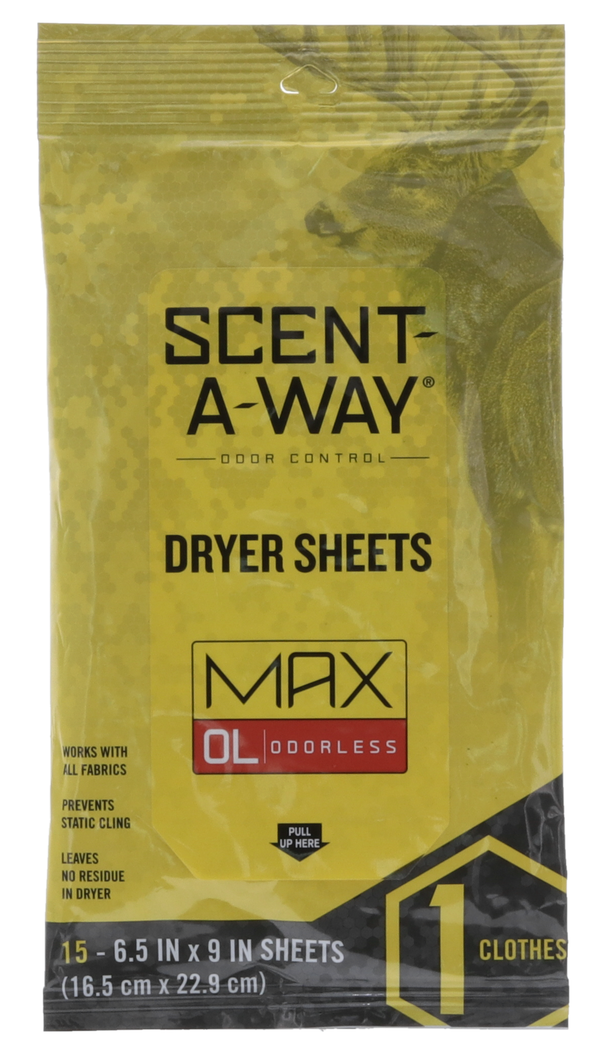 Scent-A-Way Max Dryer Sheets Odor Eliminator Odorless - 15 Per Pkg