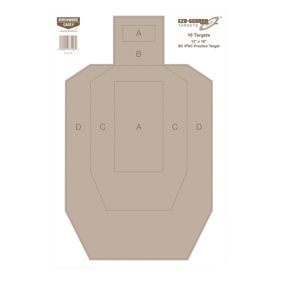 Birchwood Casey EZE-Scorer IPSC Silhouette Hanging Paper Target 12 x 18 Tan 10 Pack