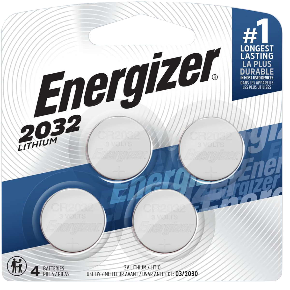 Energizer 2032BP4C3 CR2032 3V 235 mAh Lithium Coin Cell Battery - 4-Pack