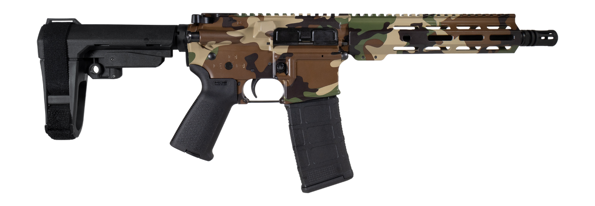 Shark Coast Tactical Woodland Camo 5.56 NATO 10.5" 30+1 Semi-Auto AR Pistol Bundle - M81 Woodland
