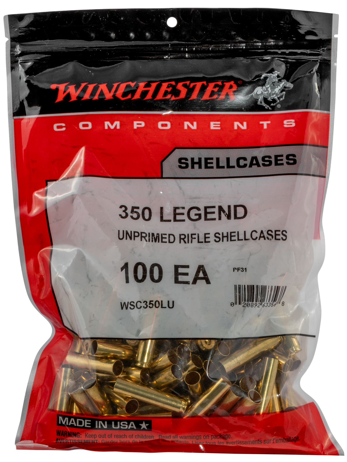 Winchester Ammo WSC350LU 350 Legend Unprimed Brass Rifle Cases 100/Bag