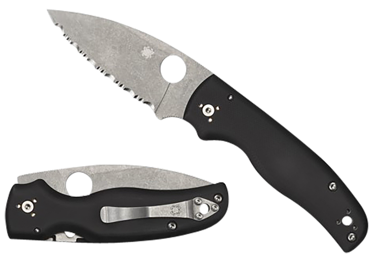 Spyderco Shaman C229GS 3.58" Folding Serrated Stonewashed CPM S30V Blade Black G10 Handle