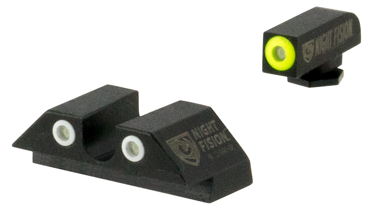 Night Fision Tritium Night Sights For Glock 17/17L/19/22 - Green Tritium Yellow Outline Front / Green Tritium White Outline Rear