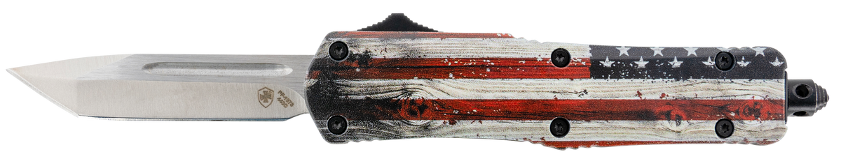 Templar Knife SWUS232 Gen II Wood US Flag Small 2.69" OTF Tanto Plain Powder Coated 440C 4.31" Painted Wood Grain US Flag Aluminum Handle Glass Breaker