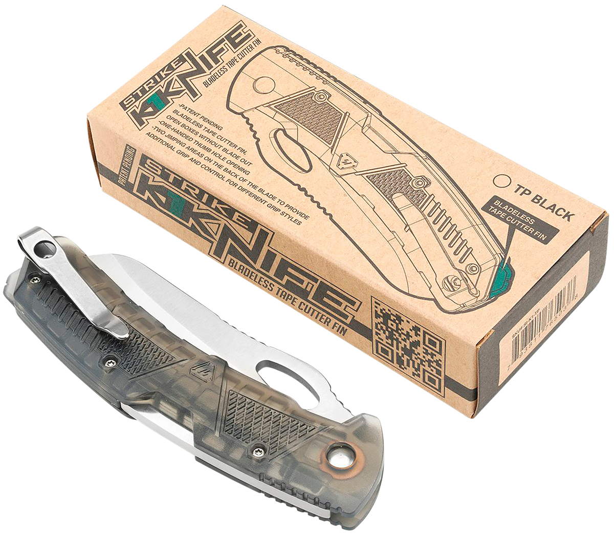 Strike Industries K1 3.51" Folding Plain AUS-8A SS Blade Smoke Textured Polymer Handle