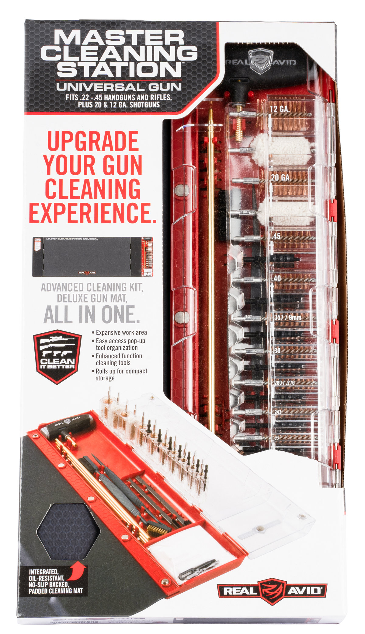 Real Avid Master Cleaning Station Universal Rifle/Shotgun Cleaning Kit - Bronze/Nylon Bristles - Black/Red