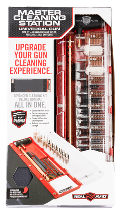 Real Avid Master Cleaning Station Universal Rifle/Shotgun Cleaning Kit - Bronze/Nylon Bristles - Black/Red