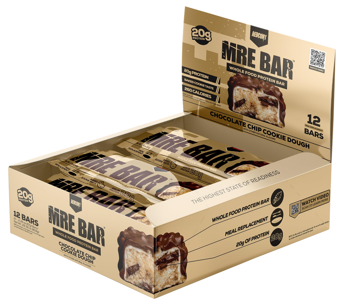 REDCON1 MRE Protein Bar Chocolate Chip Cookie Dough 12 Pack