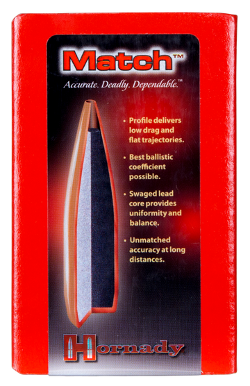 Hornady Match 30 Cal .308 155 gr Hollow Point Boat Tail Reloading Bullets - 100/Box