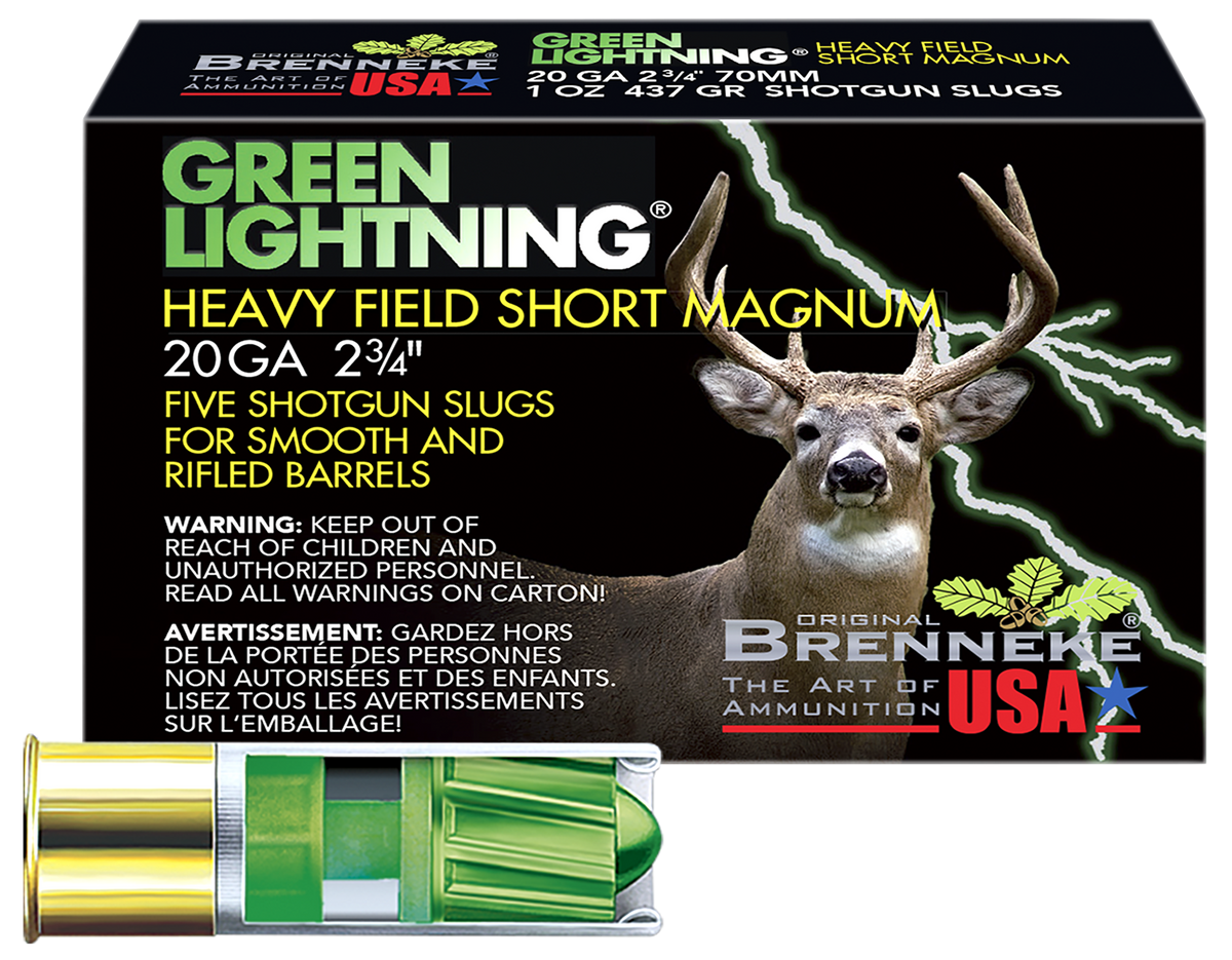 Brenneke Green Lightning Heavy Field Short Magnum 20 Gauge 2.75" 1 oz Slug 5 Rd - Box or Case