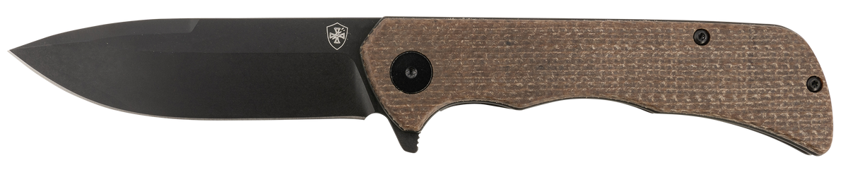 Templar Knife Paladin 3.27" Folding Drop Point Plain D2 Black Powder Coated Blade Brown Micarta Handle