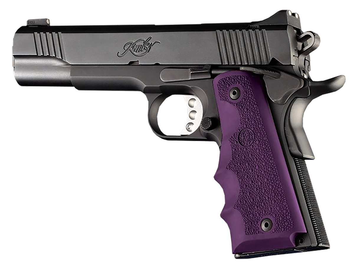 Hogue 45006 OverMolded Rubber Grip Cobblestone Purple Finger Grooves for 1911 Government