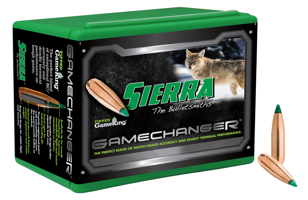 Sierra Tipped GameKing 22 Cal 64gr Polymer Tip Boat Tail Reloading Bullets - 100/Box