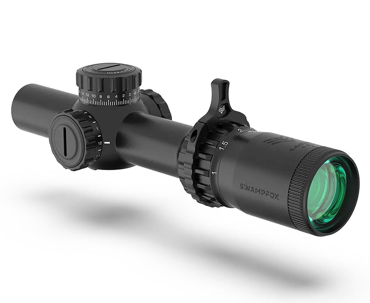 Swampfox Optics Tomahawk II 1-4x24mm 30mm Tube SFP LPVO BFO Green Reticle Black