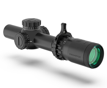 Swampfox Optics Tomahawk II 1-4x24mm 30mm Tube SFP LPVO BFO Green Reticle Black