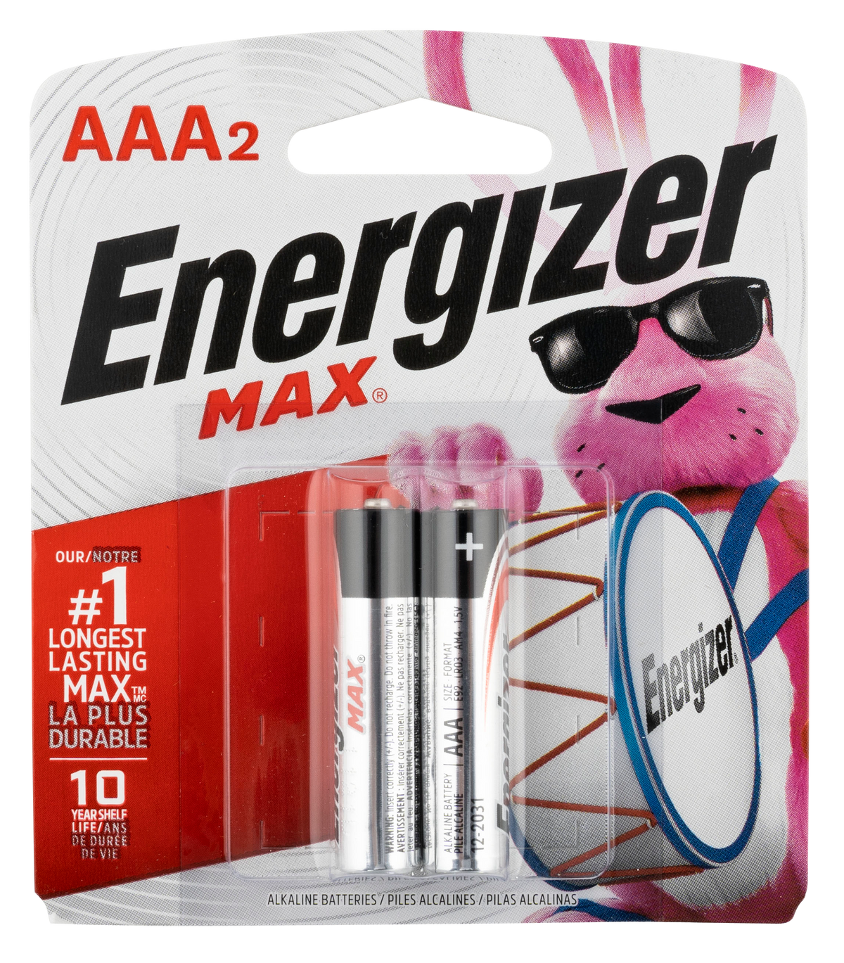 Energizer E92BP2 MAX AAA 1.5V Alkaline Batteries (2-Pack) - Black / Silver
