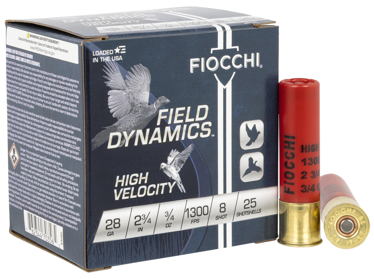 Fiocchi 28HV8 Field Dynamics 28 Gauge 2.75" 3/4oz #8 Shot 25 Bx/10 Cs - Box or Case