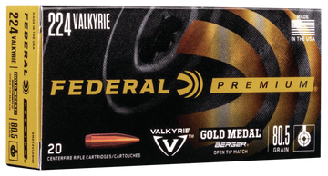 Federal Premium Gold Medal 224 Valkyrie 80.5gr Berger Open Tip Match 20rd - Box or Case