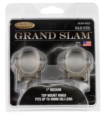 Weaver Mounts Grand Slam 1" Medium Silver 2-Pc Steel Scope Rings