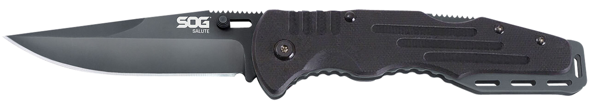 S.O.G Salute 3.62" Folding Clip Point Plain 8Cr13MoV Black G10 Handle